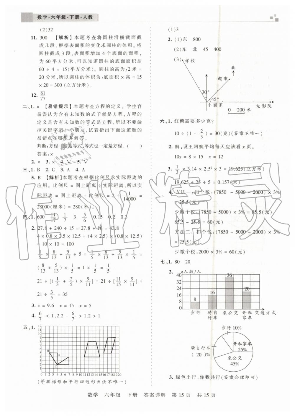 2019年王朝霞期末真題精編六年級數(shù)學下冊人教版鄭州都市版 第15頁