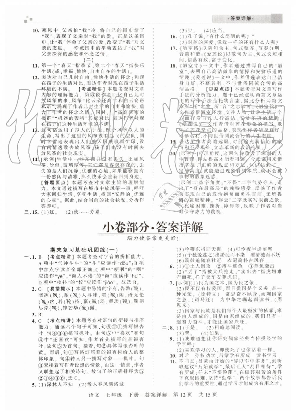 2019年王朝霞期末真題精編七年級(jí)語文下冊(cè)人教版鄭州都市版 第12頁