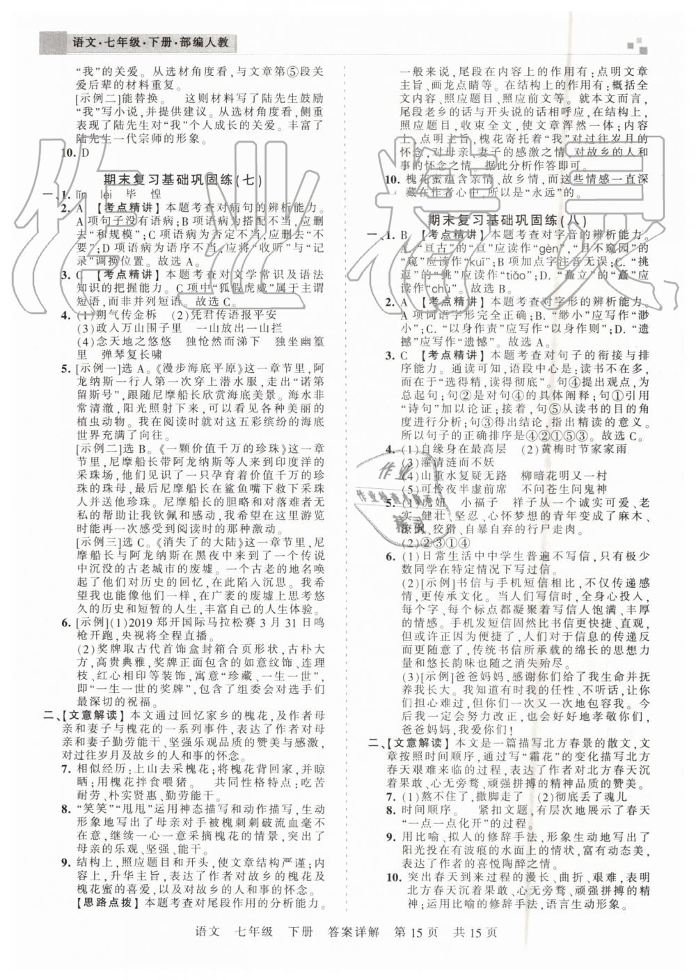 2019年王朝霞期末真題精編七年級語文下冊人教版鄭州都市版 第15頁