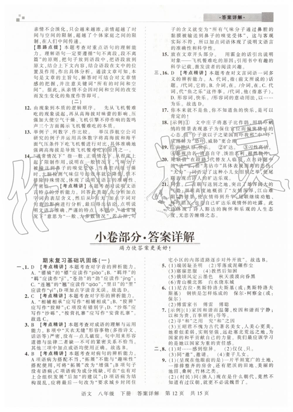 2019年王朝霞期末真題精編八年級語文下冊人教版鄭州都市版 第12頁