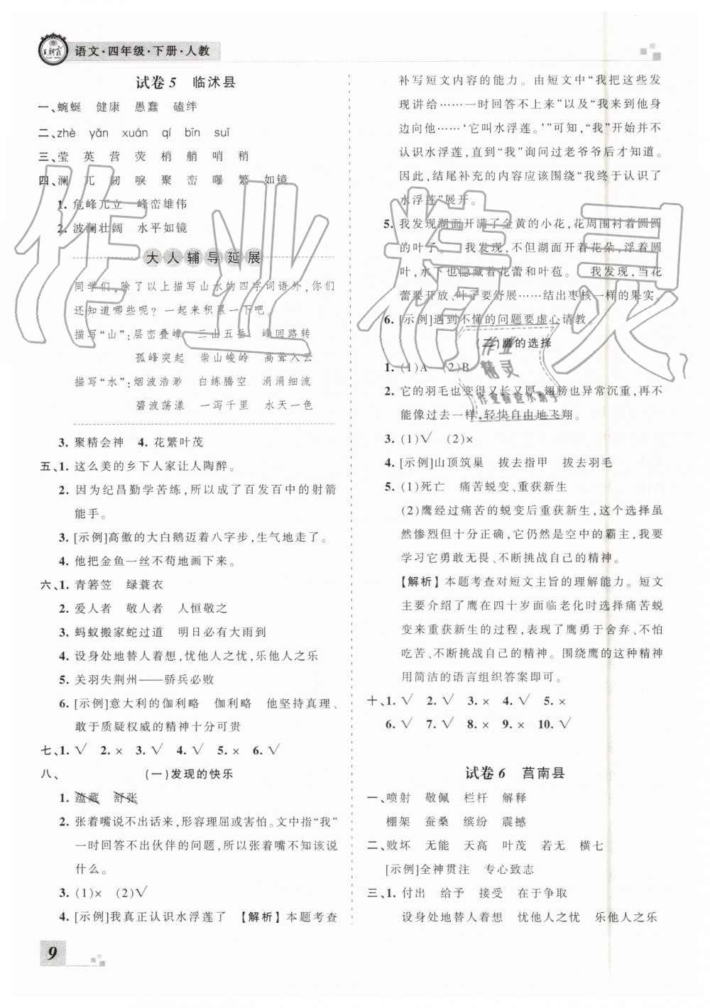 2019年王朝霞各地期末試卷精選四年級語文下冊人教版臨沂專版 第9頁