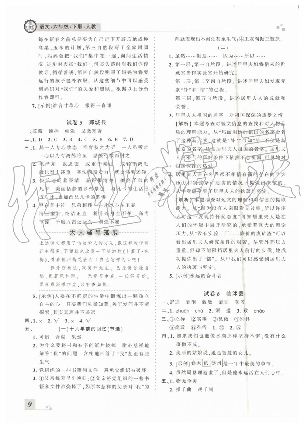 2019年王朝霞各地期末試卷精選六年級語文下冊人教版臨沂專版 第9頁