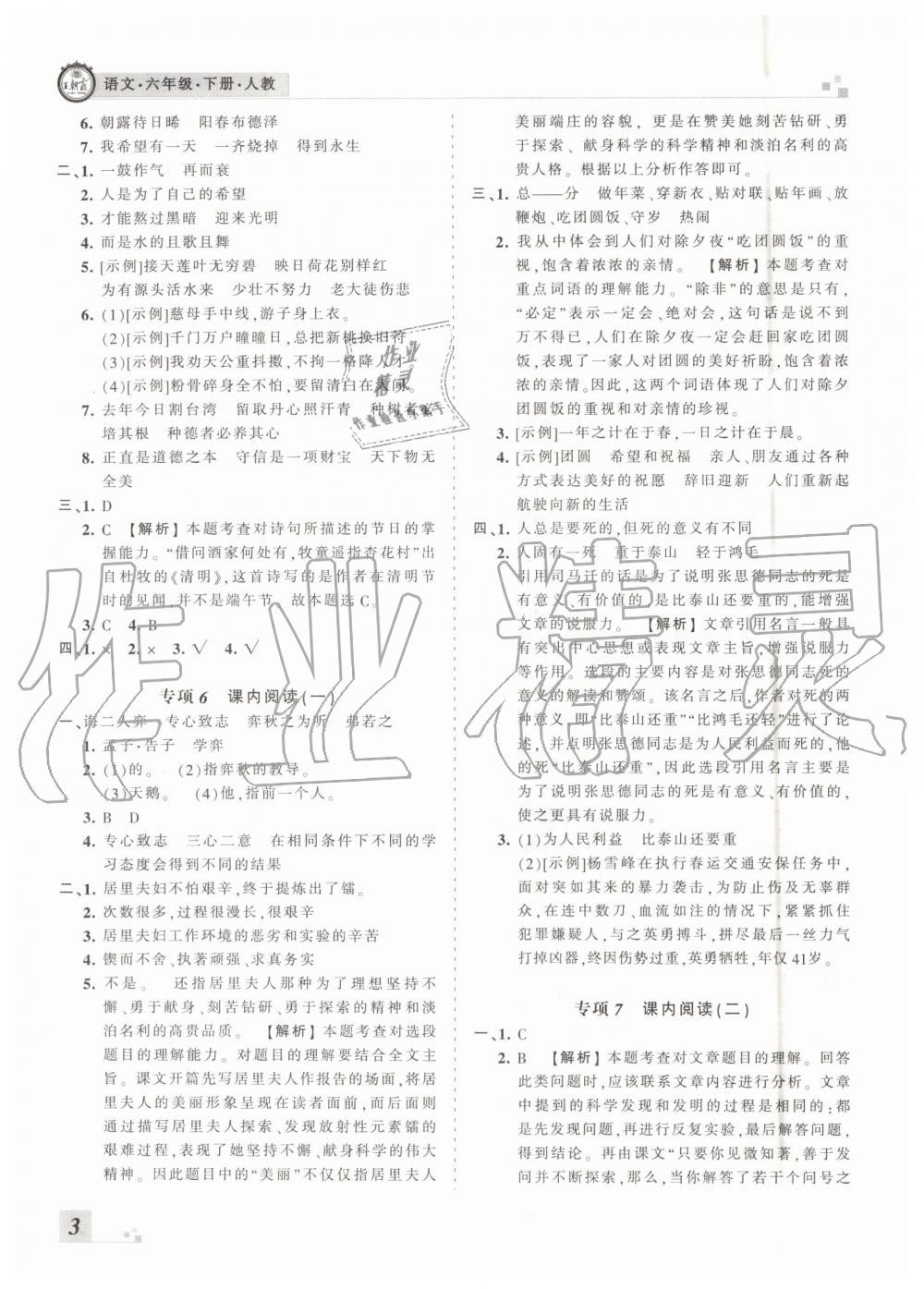 2019年王朝霞各地期末試卷精選六年級語文下冊人教版臨沂專版 第3頁