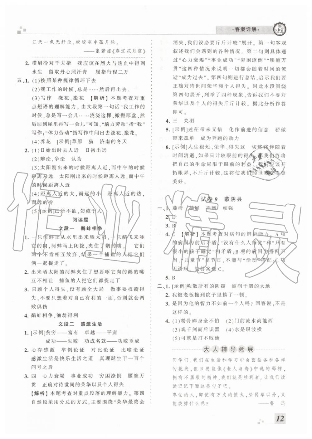 2019年王朝霞各地期末試卷精選六年級語文下冊人教版臨沂專版 第12頁