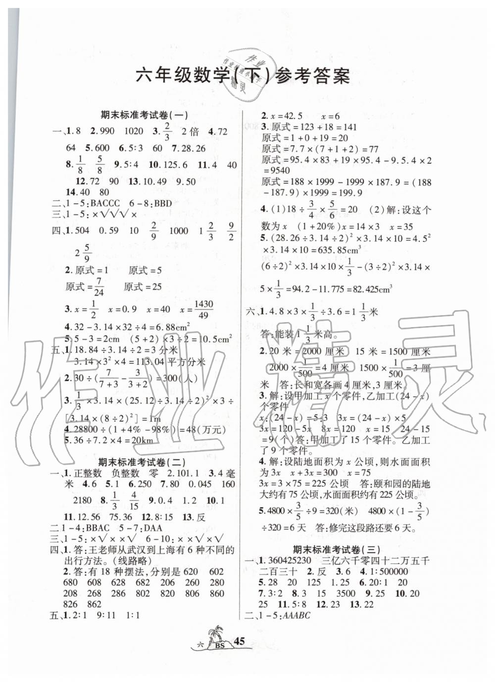 2019年标准期末考卷100分六年级数学下册北师大版 第1页