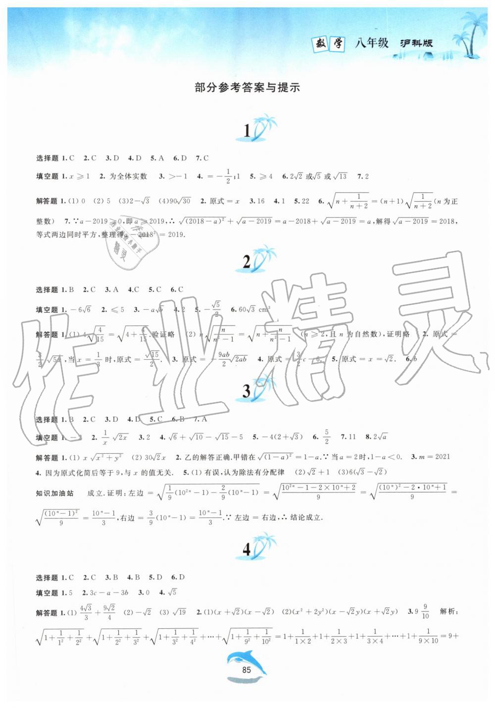 2019年暑假作业八年级数学沪科版黄山书社 第1页