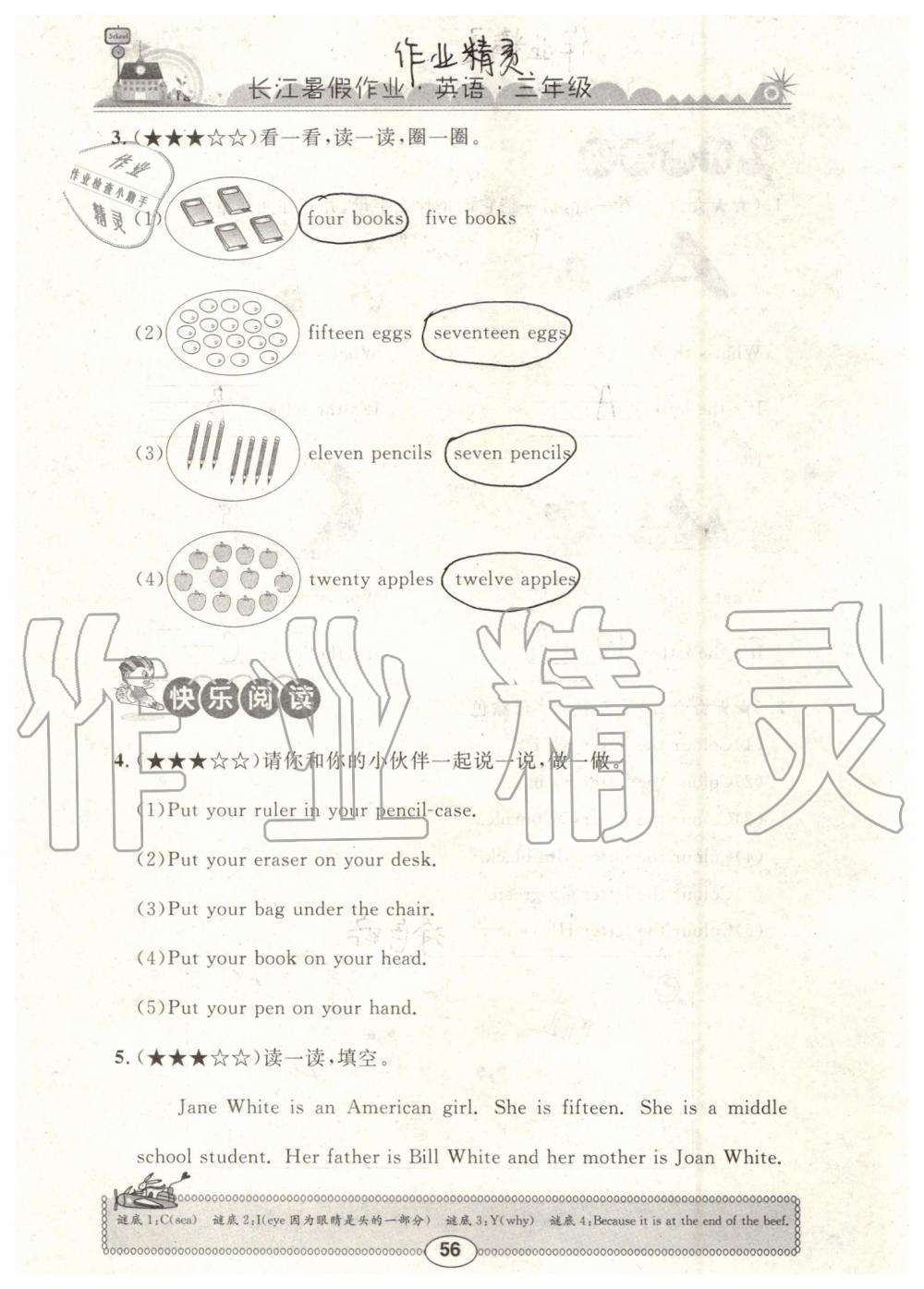 2019年長江暑假作業(yè)三年級英語崇文書局 第56頁