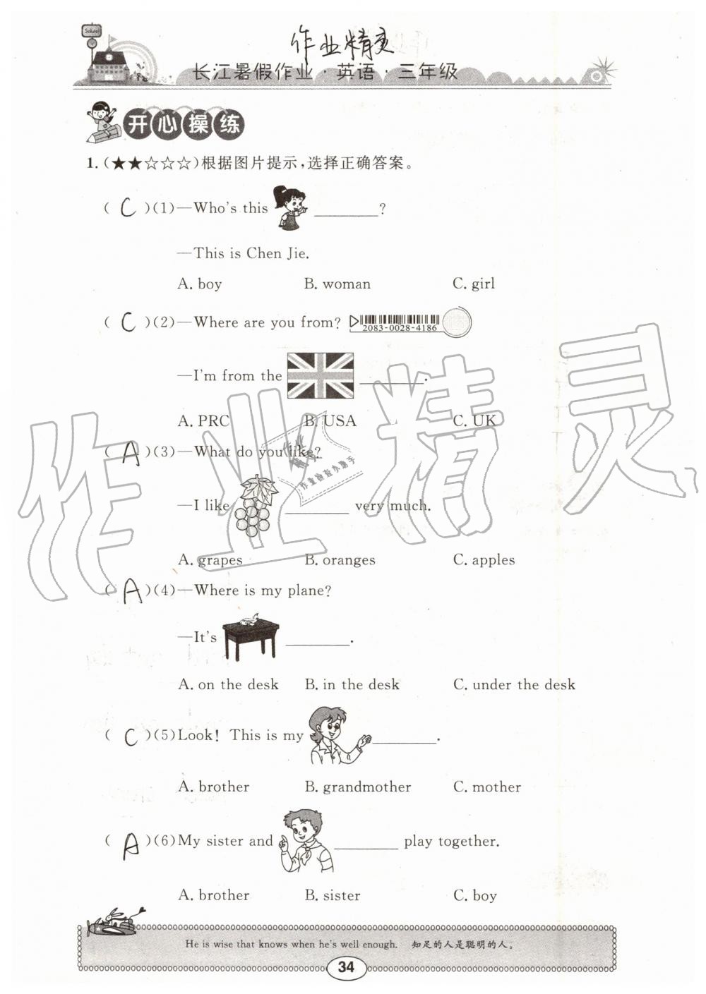 2019年長(zhǎng)江暑假作業(yè)三年級(jí)英語(yǔ)崇文書局 第34頁(yè)