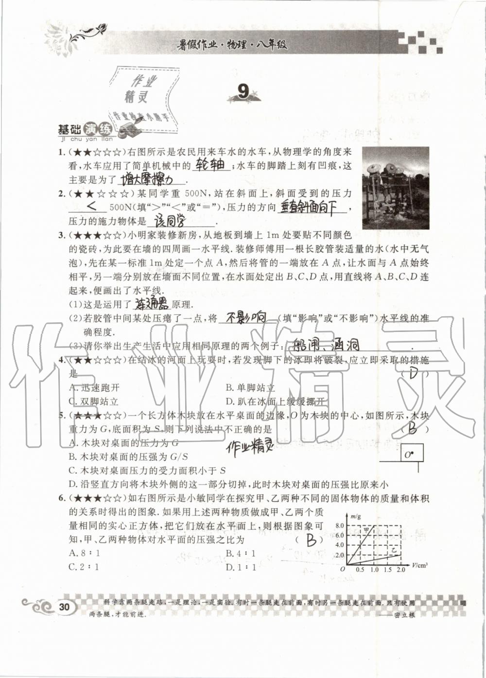 2019年長江暑假作業(yè)八年級物理人教版崇文書局 第30頁