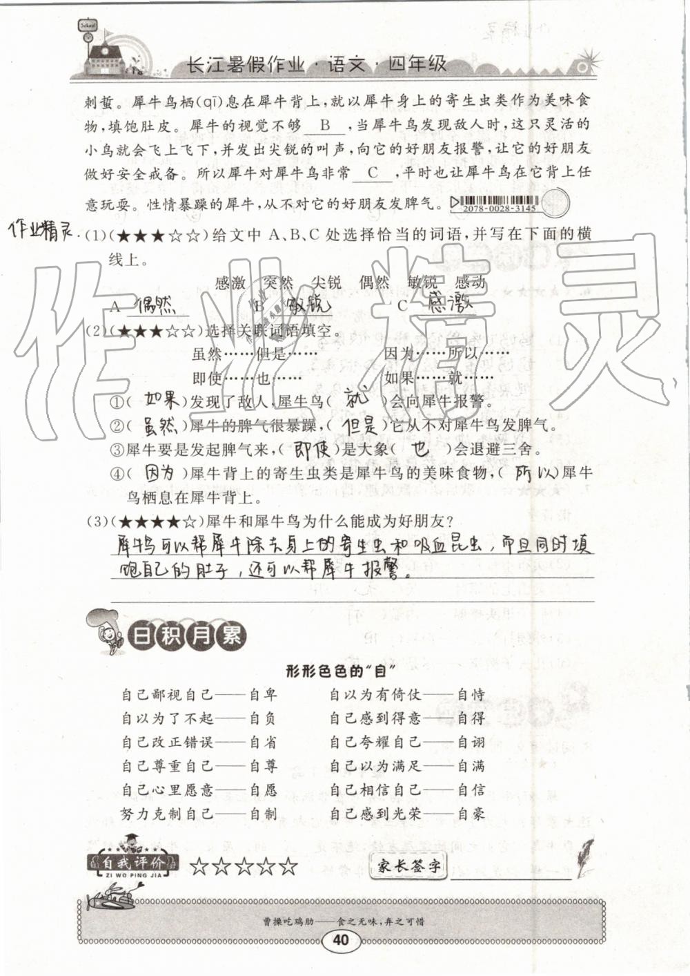 2019年长江暑假作业四年级语文崇文书局 第40页