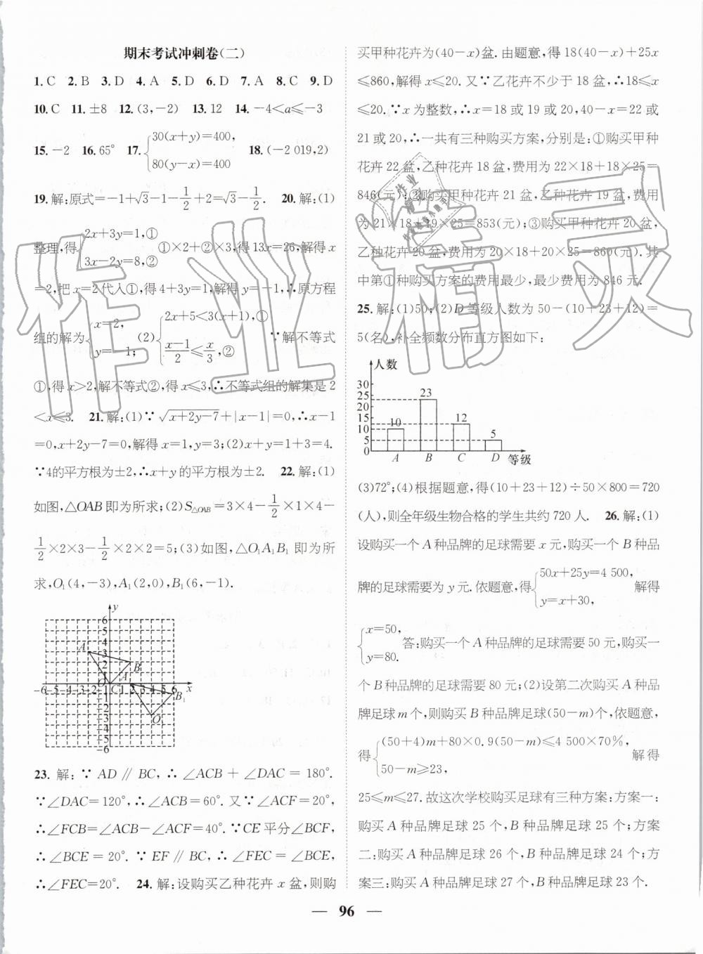 2019年鸿鹄志文化期末冲刺王暑假作业七年级数学人教版 第14页