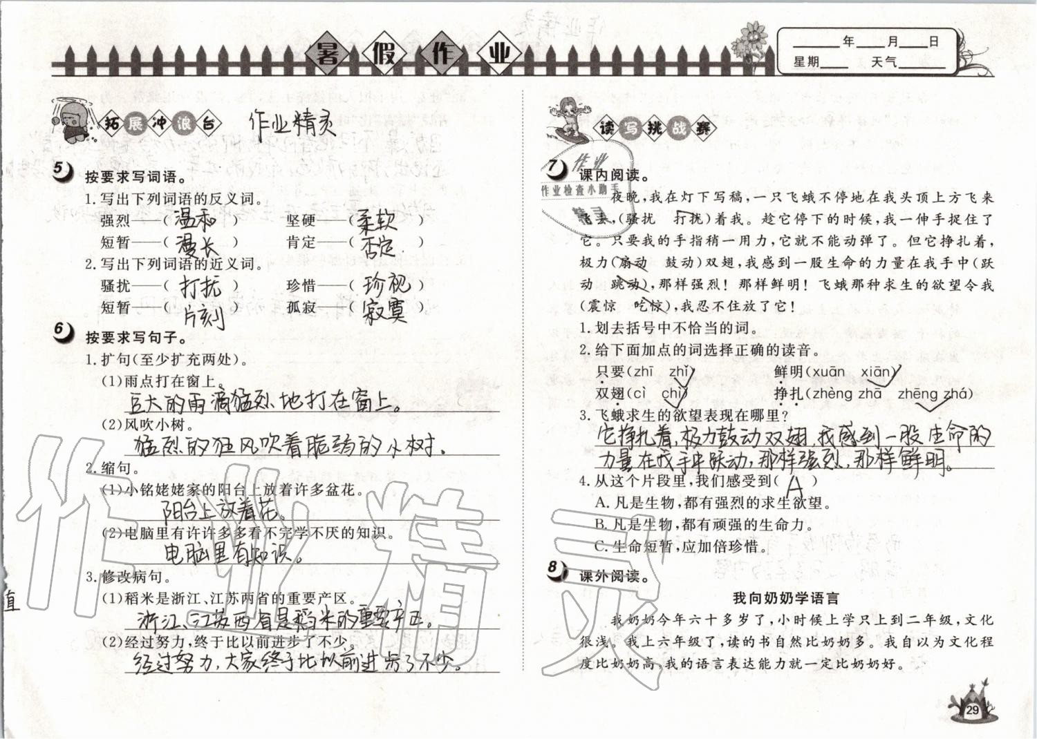 2019年Happy暑假作业快乐暑假四年级语文武汉大学出版社 第29页