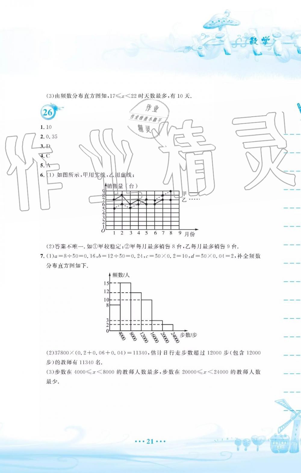 2019年暑假作业七年级数学人教版安徽教育出版社 第21页