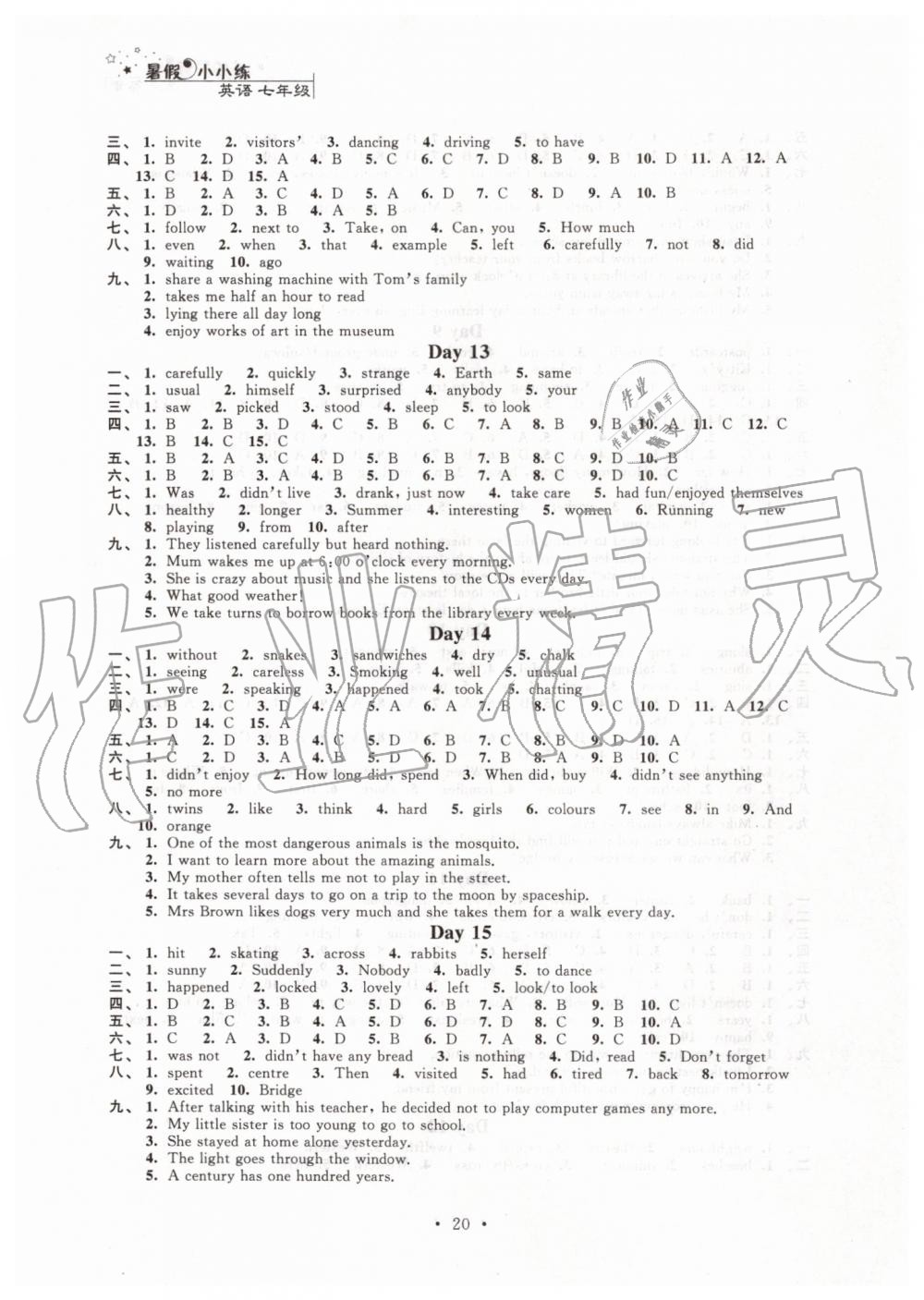 2019年暑假小小练七年级语文数学英语合订本 第20页