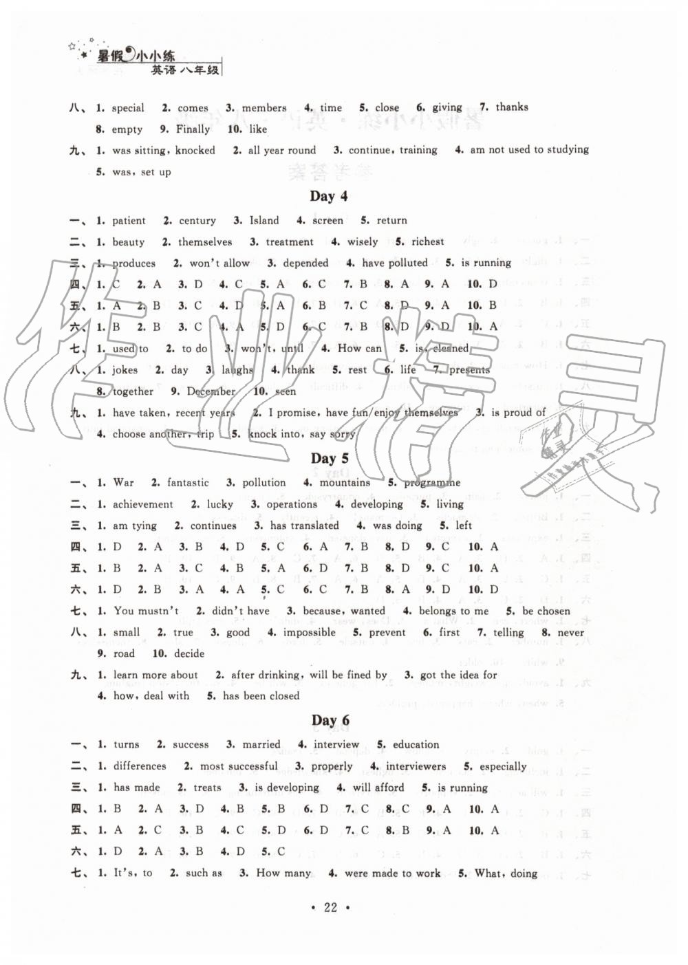 2019年暑假小小练八年级语文数学英语物理合订本 第22页