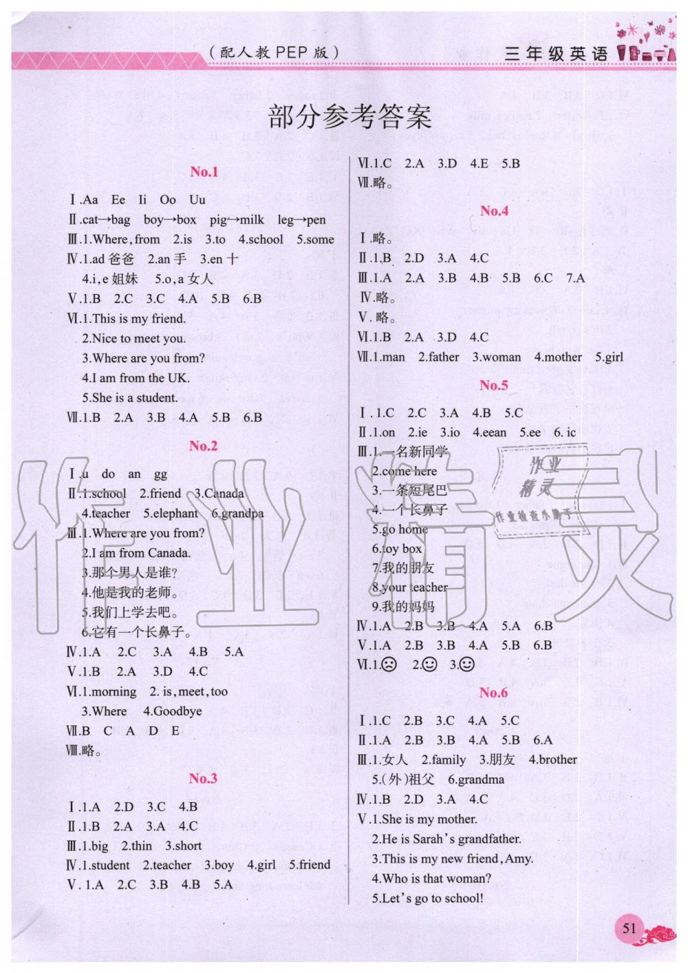 2019年芝麻開花暑假作業(yè)三年級(jí)英語(yǔ)人教PEP版江西教育出版社 第1頁(yè)