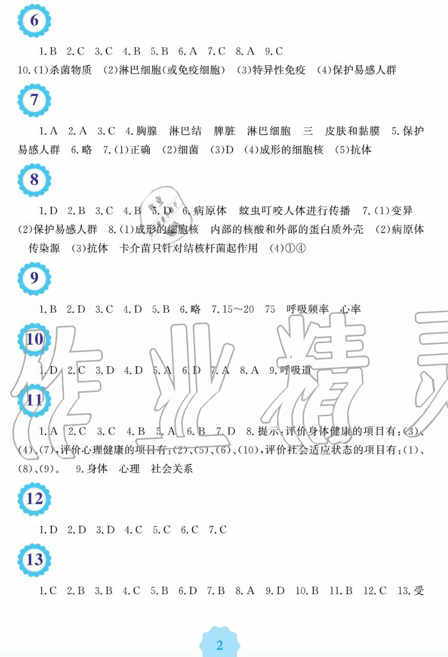 2019年暑假生活八年級生物學人教版安徽教育出版社 第2頁