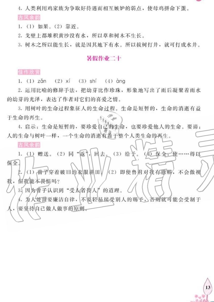 2019年语文暑假作业七年级长春版长春出版社 第13页