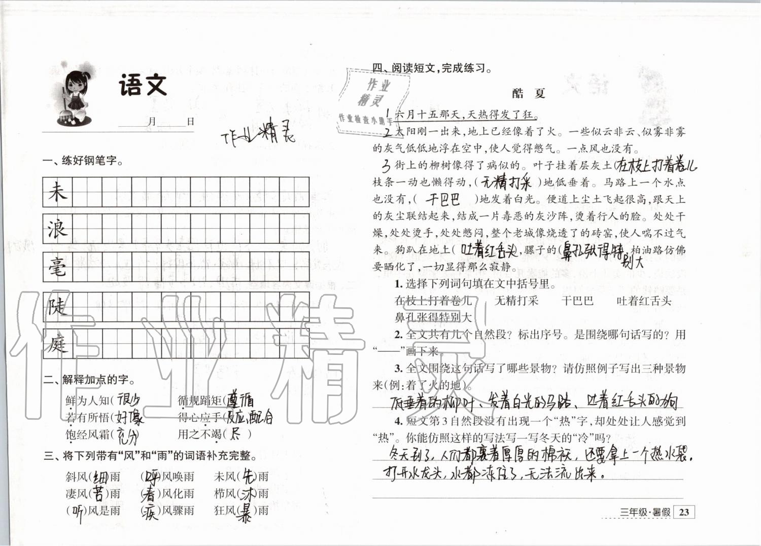 2019年学习与探究暑假学习三年级江苏人民出版社 第23页