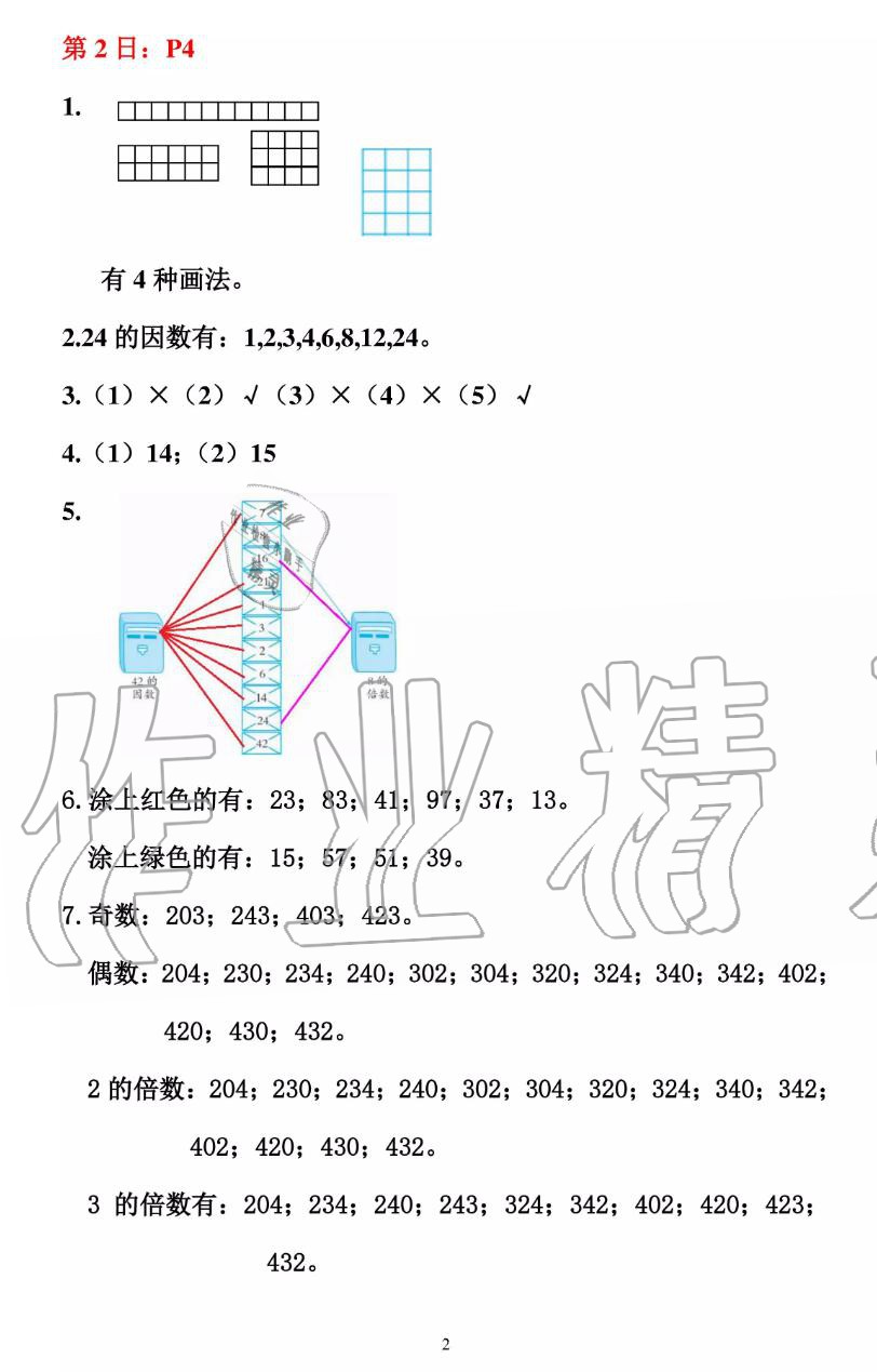 2019年暑假作业五年级数学人教版安徽少年儿童出版社 第2页