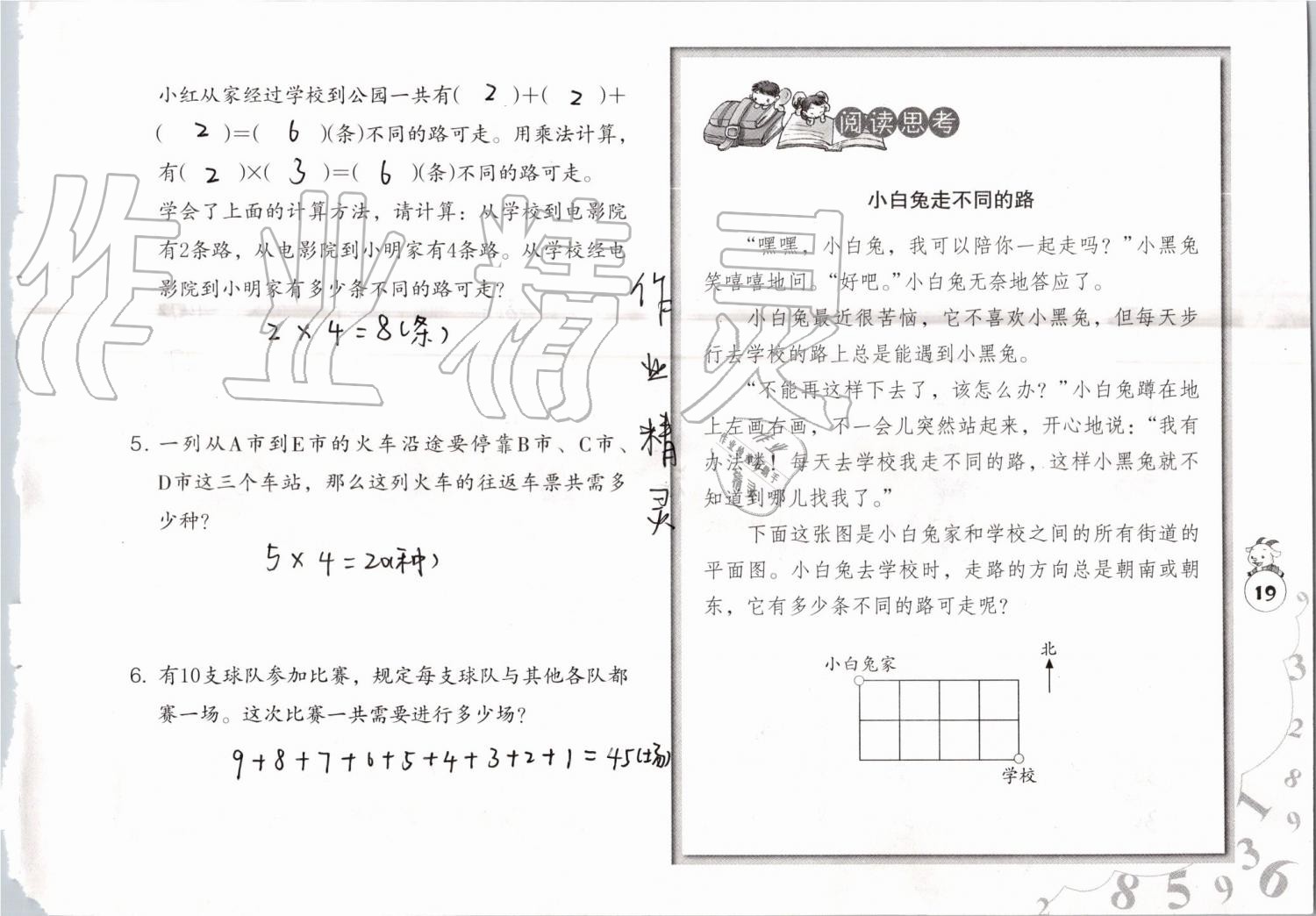 2019年数学暑假作业三年级人教版海燕出版社 参考答案第19页