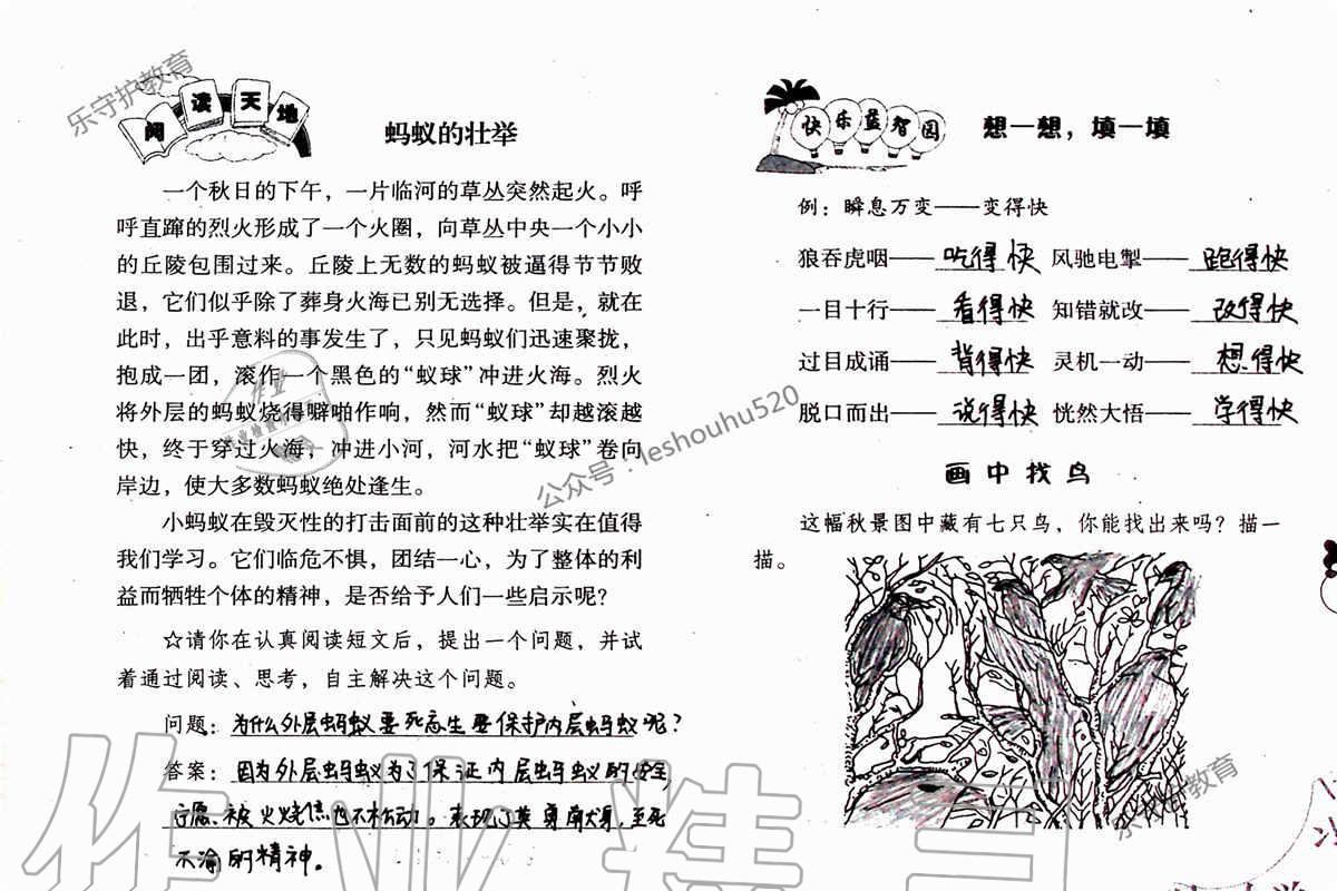 2019年语文暑假作业四年级人教版海燕出版社 参考答案第9页