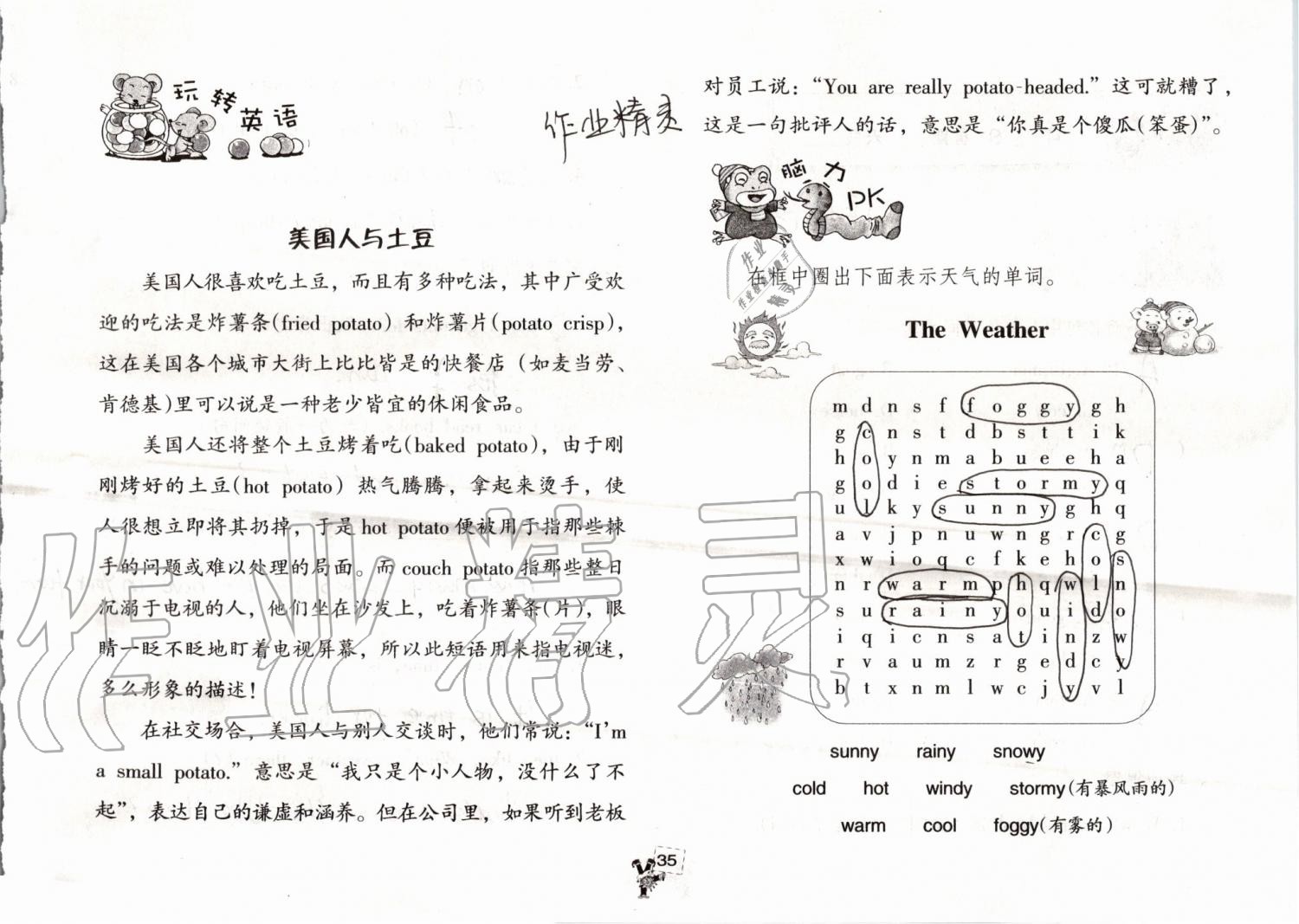 2019年英语暑假作业四年级人教版海燕出版社 参考答案第35页