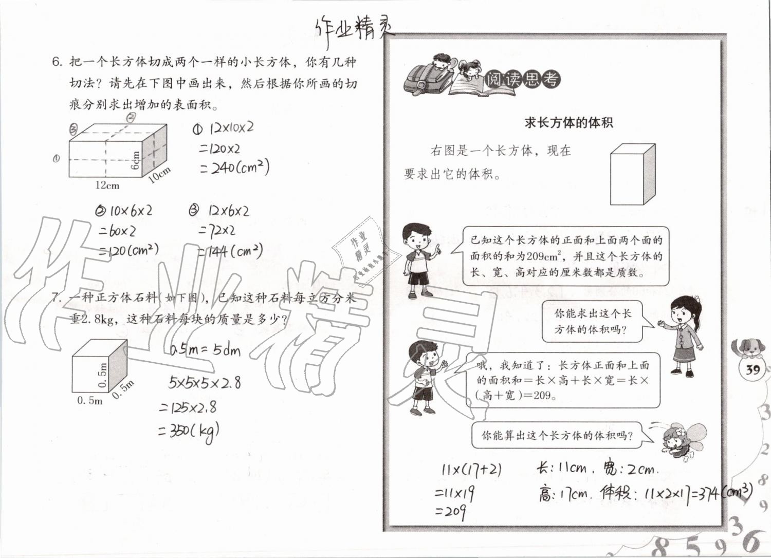 2019年數(shù)學(xué)暑假作業(yè)五年級(jí)人教版海燕出版社 參考答案第39頁(yè)