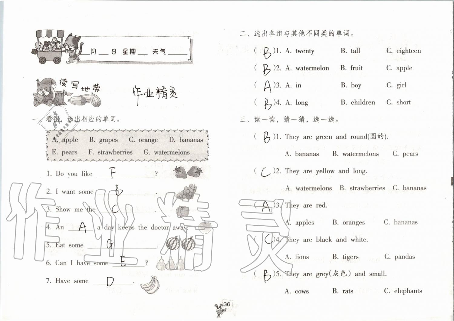 2019年英语暑假作业三年级人教版海燕出版社 参考答案第35页