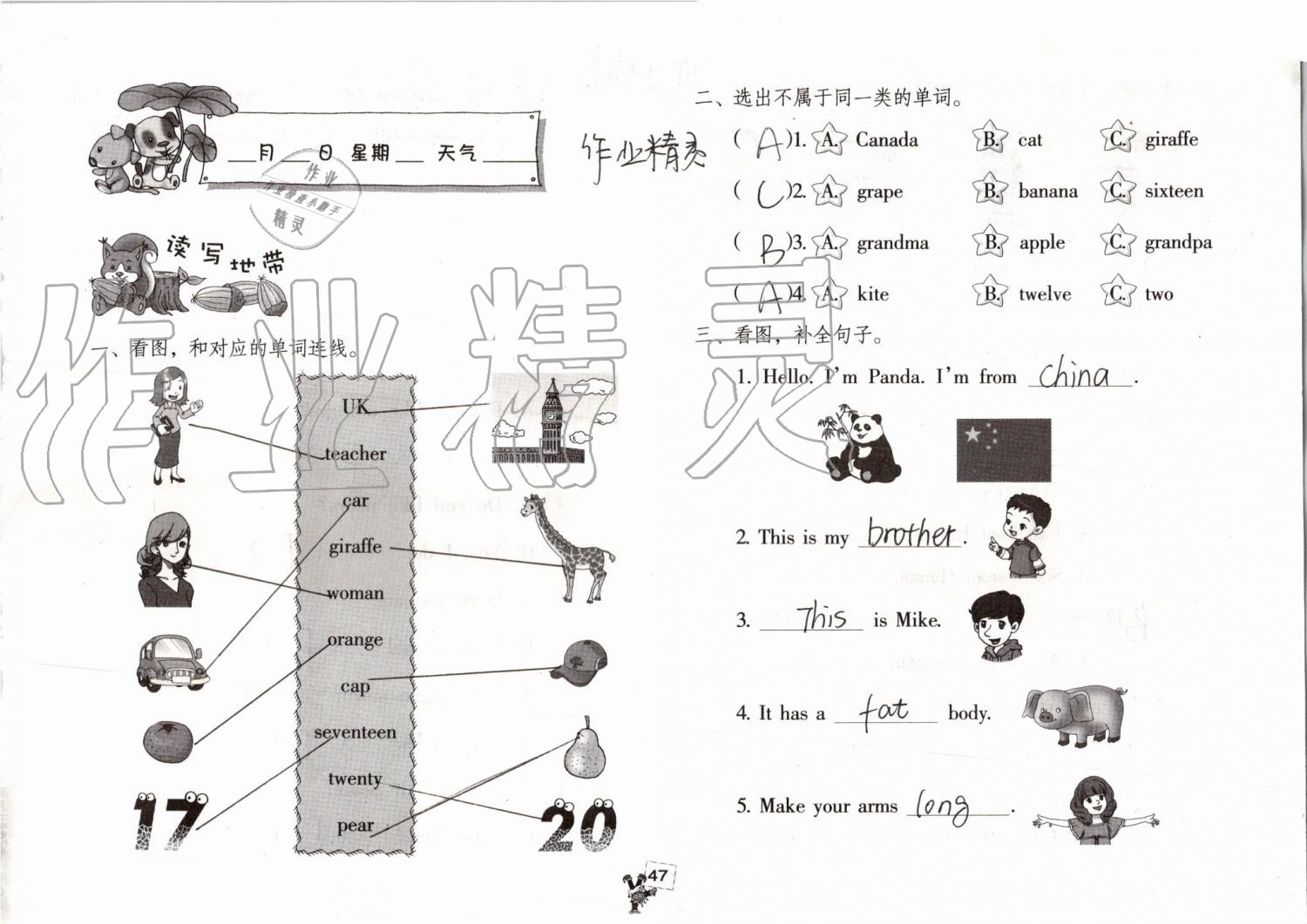 2019年英语暑假作业三年级人教版海燕出版社 参考答案第46页