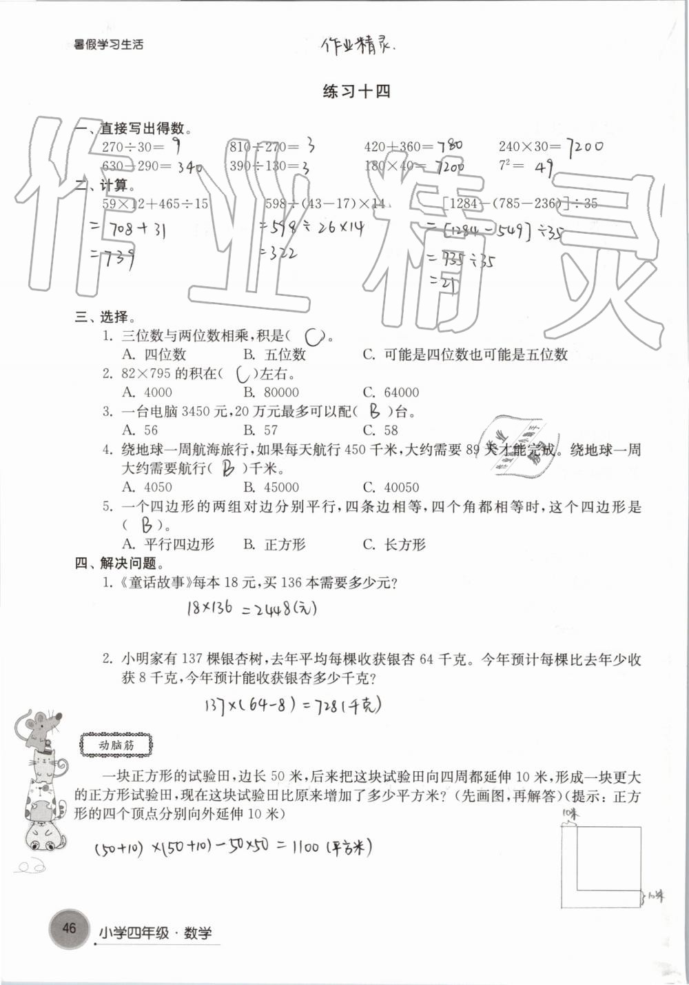 2019年暑假學(xué)習(xí)生活小學(xué)四年級譯林出版社 參考答案第46頁