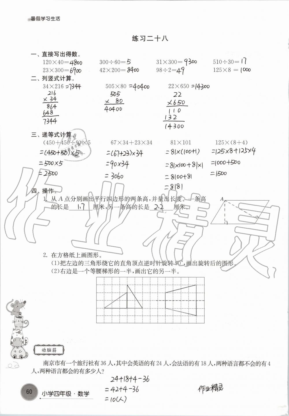 2019年暑假學(xué)習(xí)生活小學(xué)四年級譯林出版社 參考答案第60頁