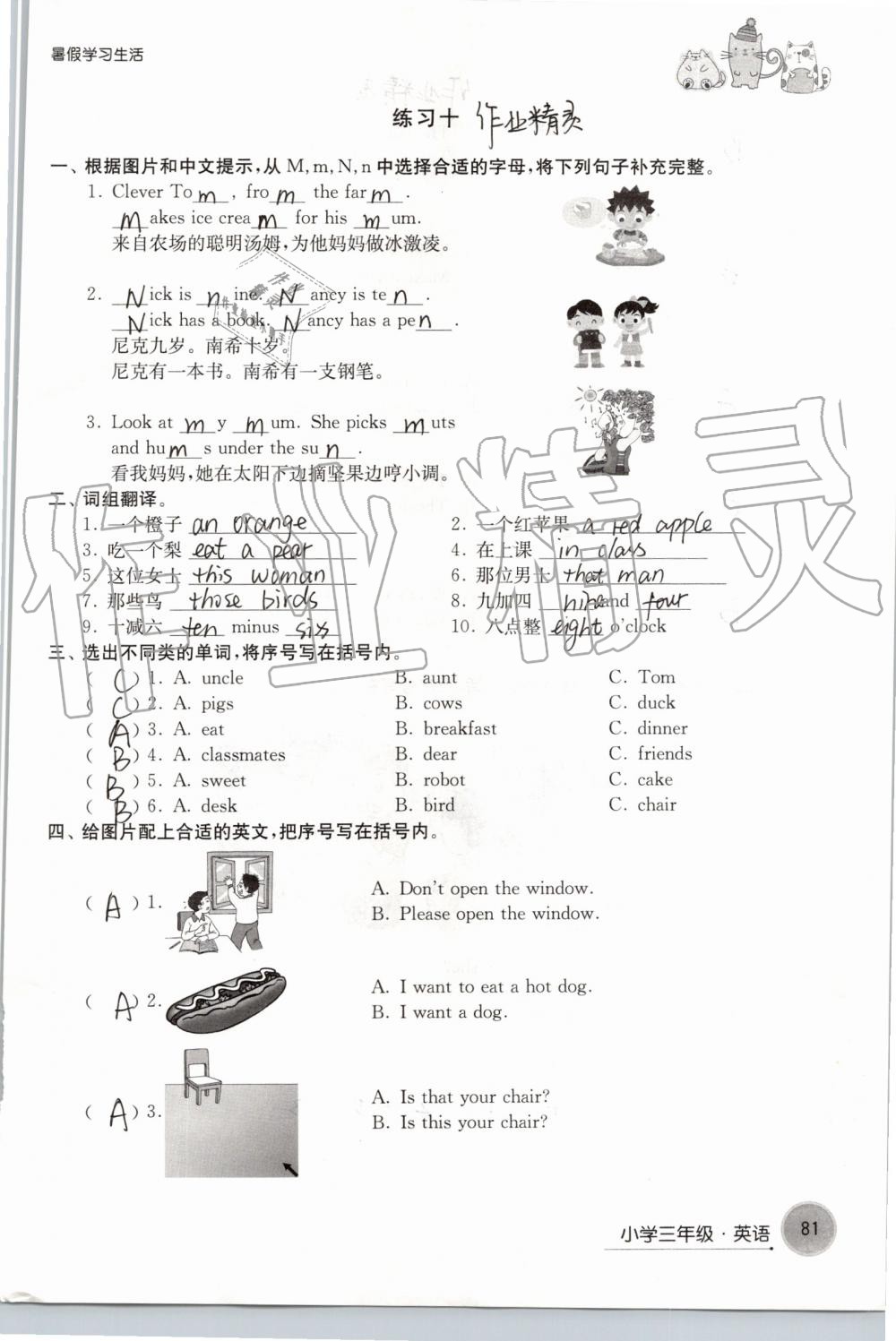 2019年暑假学习生活小学三年级译林出版社 第81页