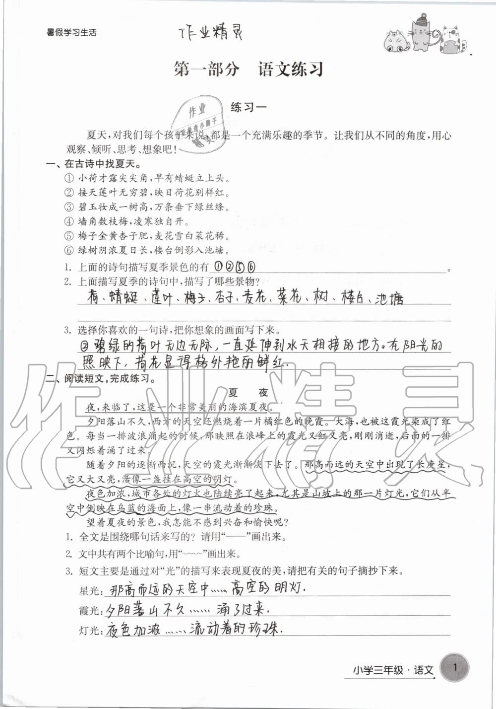 2019年暑假学习生活小学三年级译林出版社 第1页