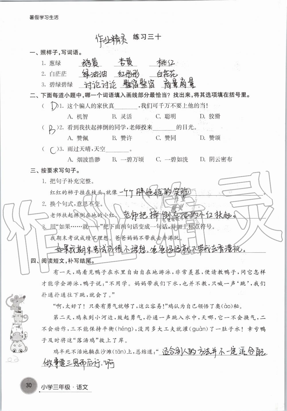 2019年暑假学习生活小学三年级译林出版社 第30页