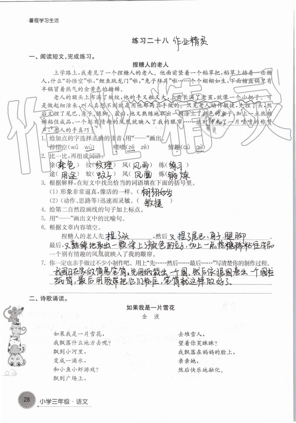 2019年暑假学习生活小学三年级译林出版社 第28页