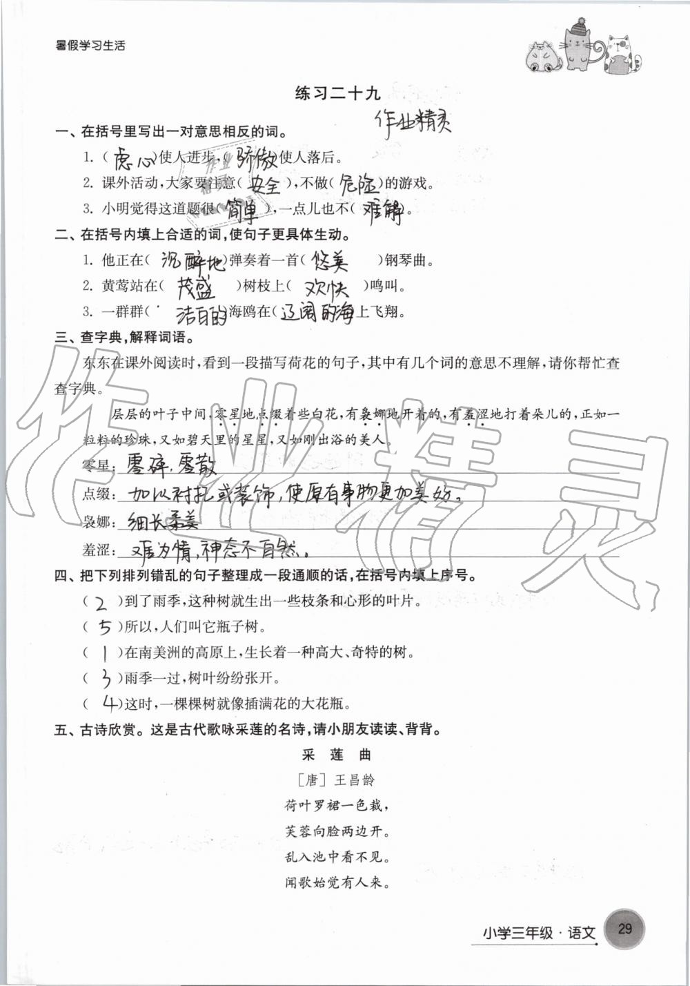 2019年暑假學(xué)習(xí)生活小學(xué)三年級譯林出版社 第29頁