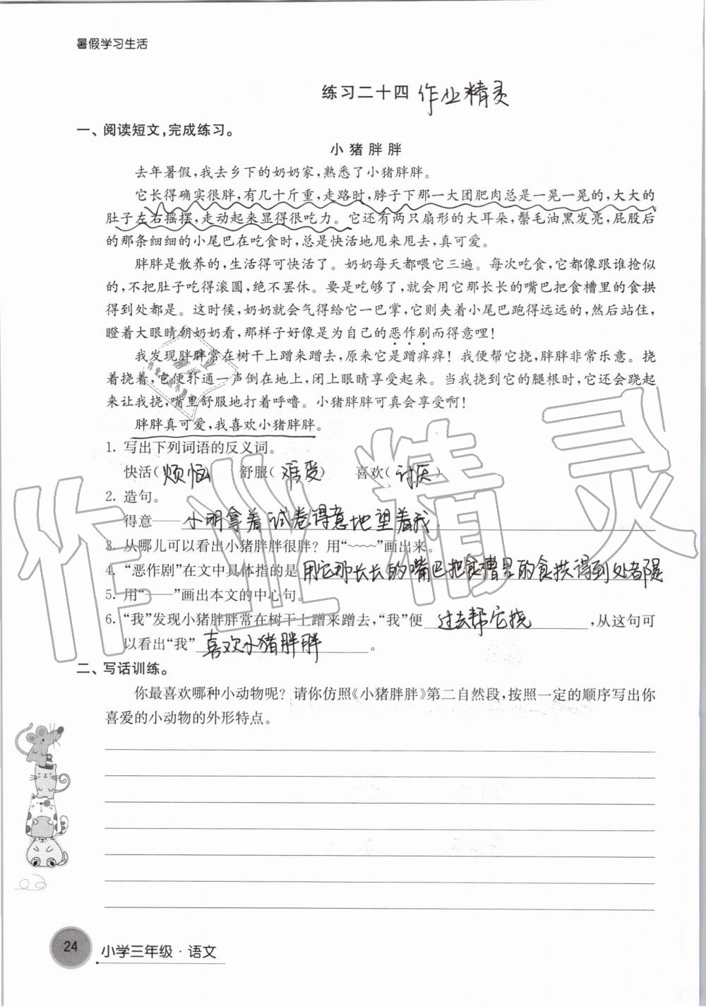 2019年暑假学习生活小学三年级译林出版社 第24页