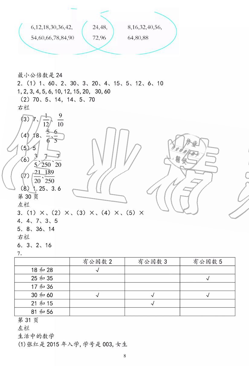 2019年暑假作业五年级数学苏教版安徽少年儿童出版社 第8页