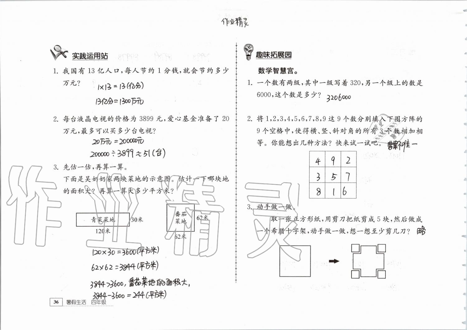 2019年暑假生活四年级教育科学出版社 第36页