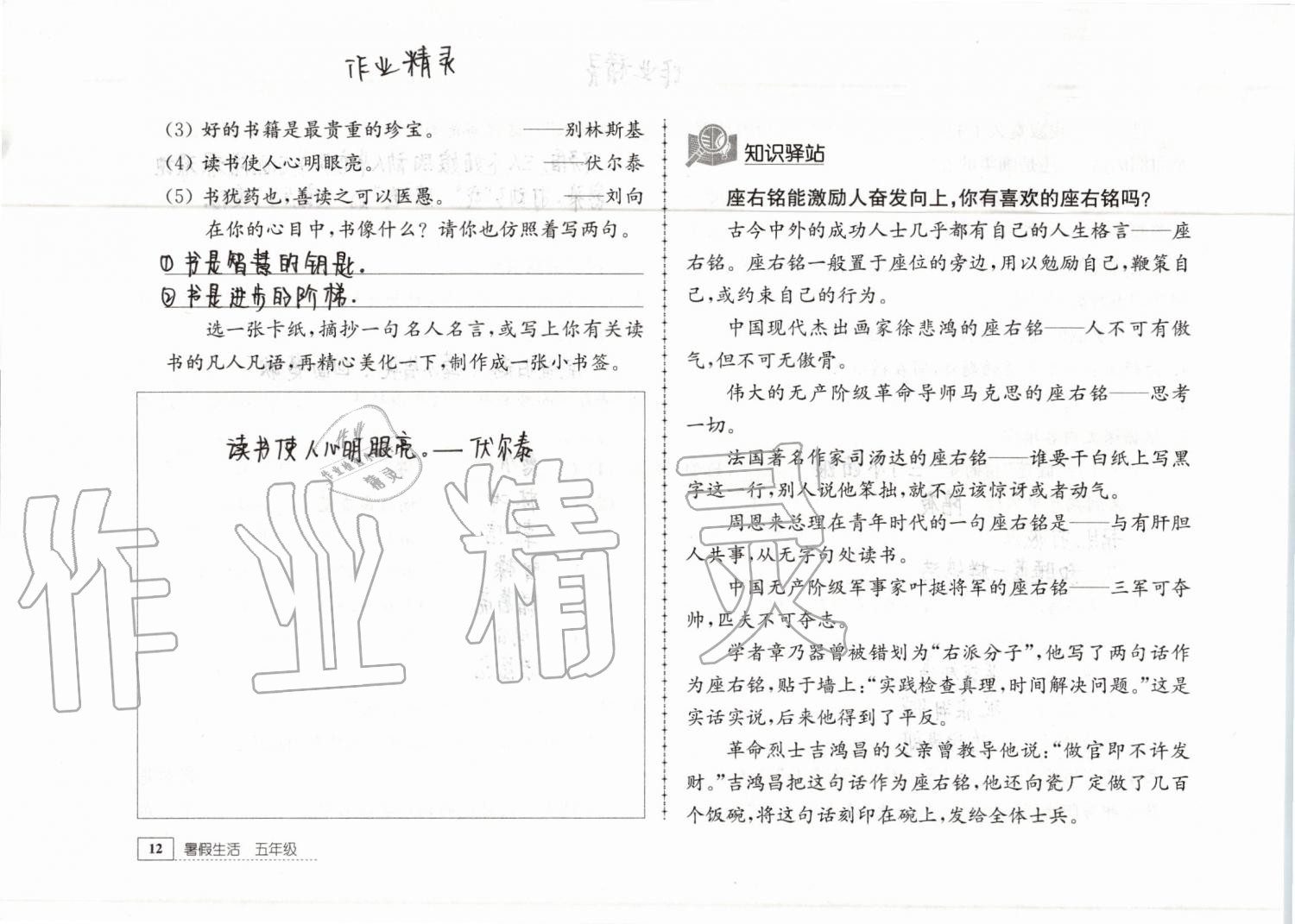 2019年暑假生活五年級(jí)教育科學(xué)出版社 參考答案第12頁(yè)