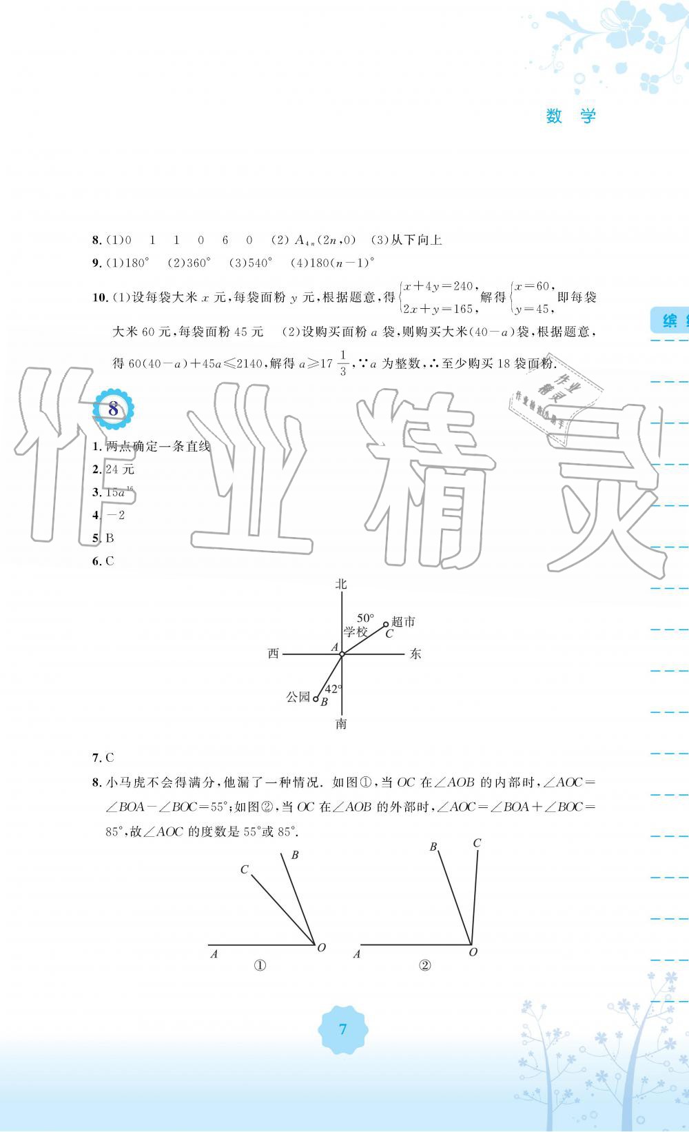 2019年暑假生活七年级数学人教版安徽教育出版社 第7页