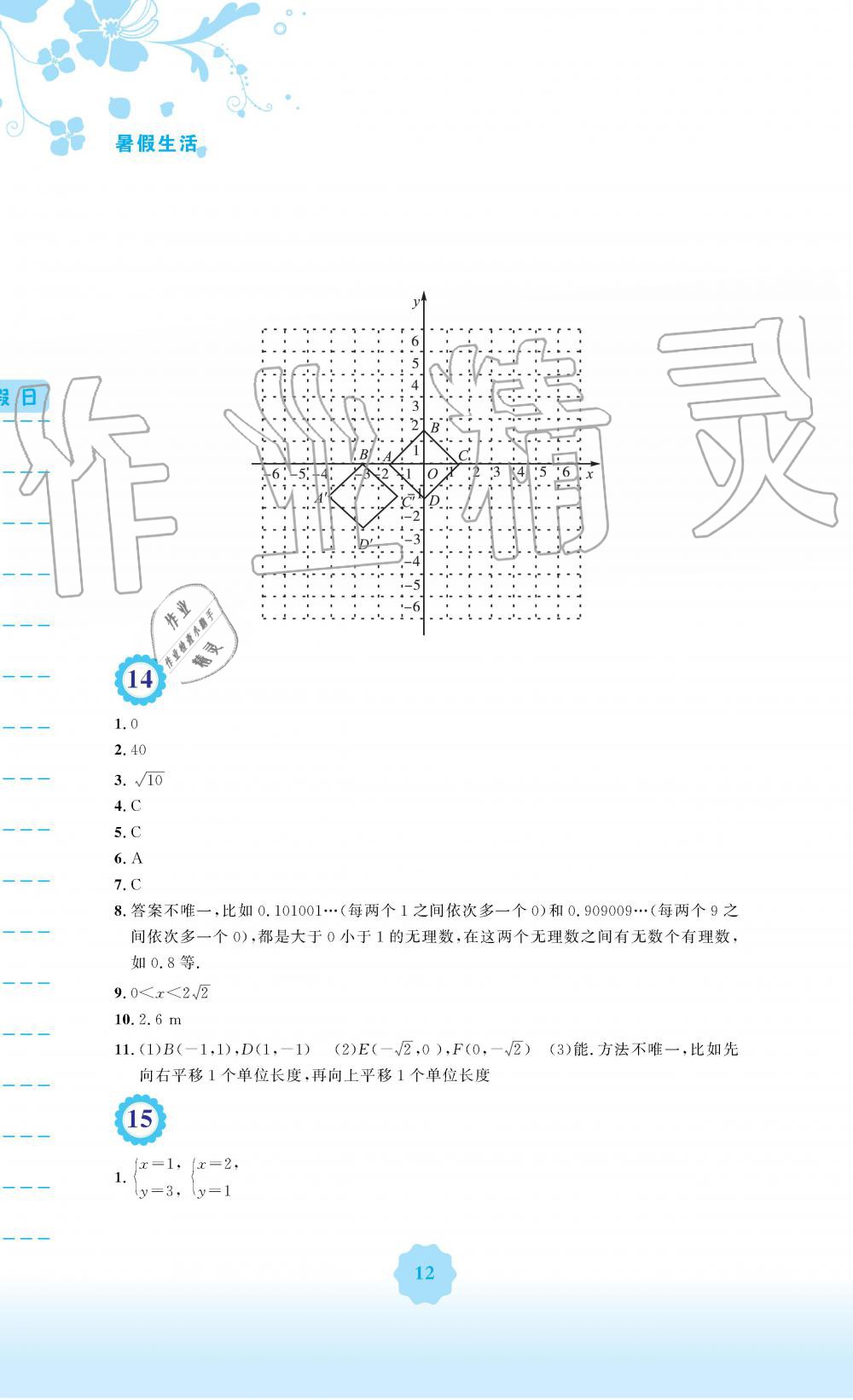 2019年暑假生活七年级数学人教版安徽教育出版社 第12页