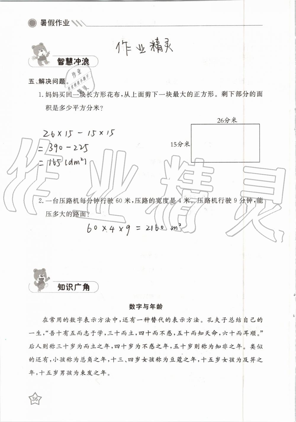 2019年湘岳假期暑假作业三年级数学人教版 第36页