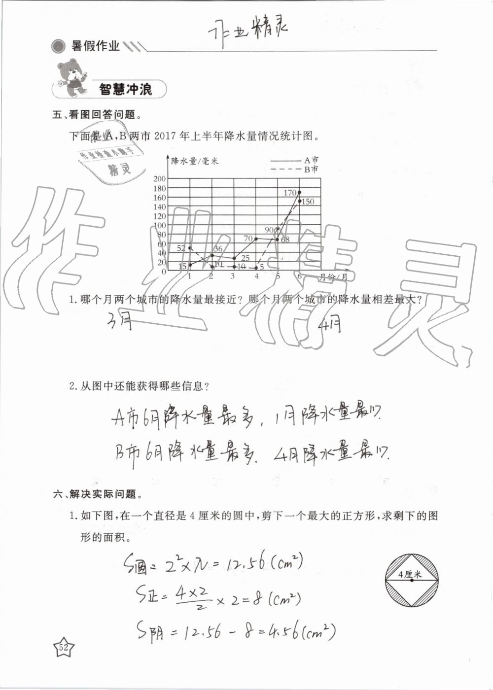 2019年湘岳假期暑假作業(yè)五年級(jí)數(shù)學(xué)蘇教版 第52頁