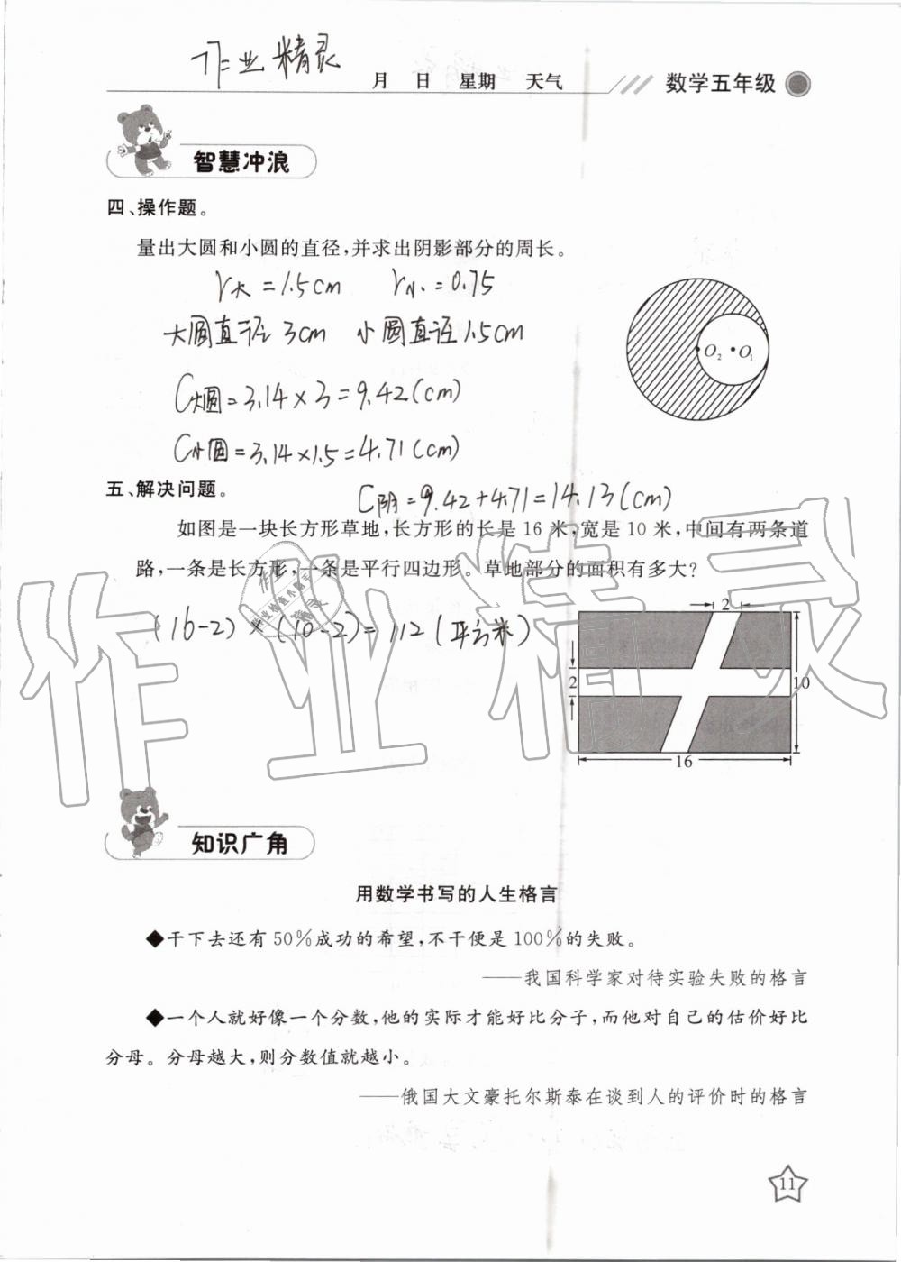 2019年湘岳假期暑假作業(yè)五年級(jí)數(shù)學(xué)蘇教版 第11頁(yè)