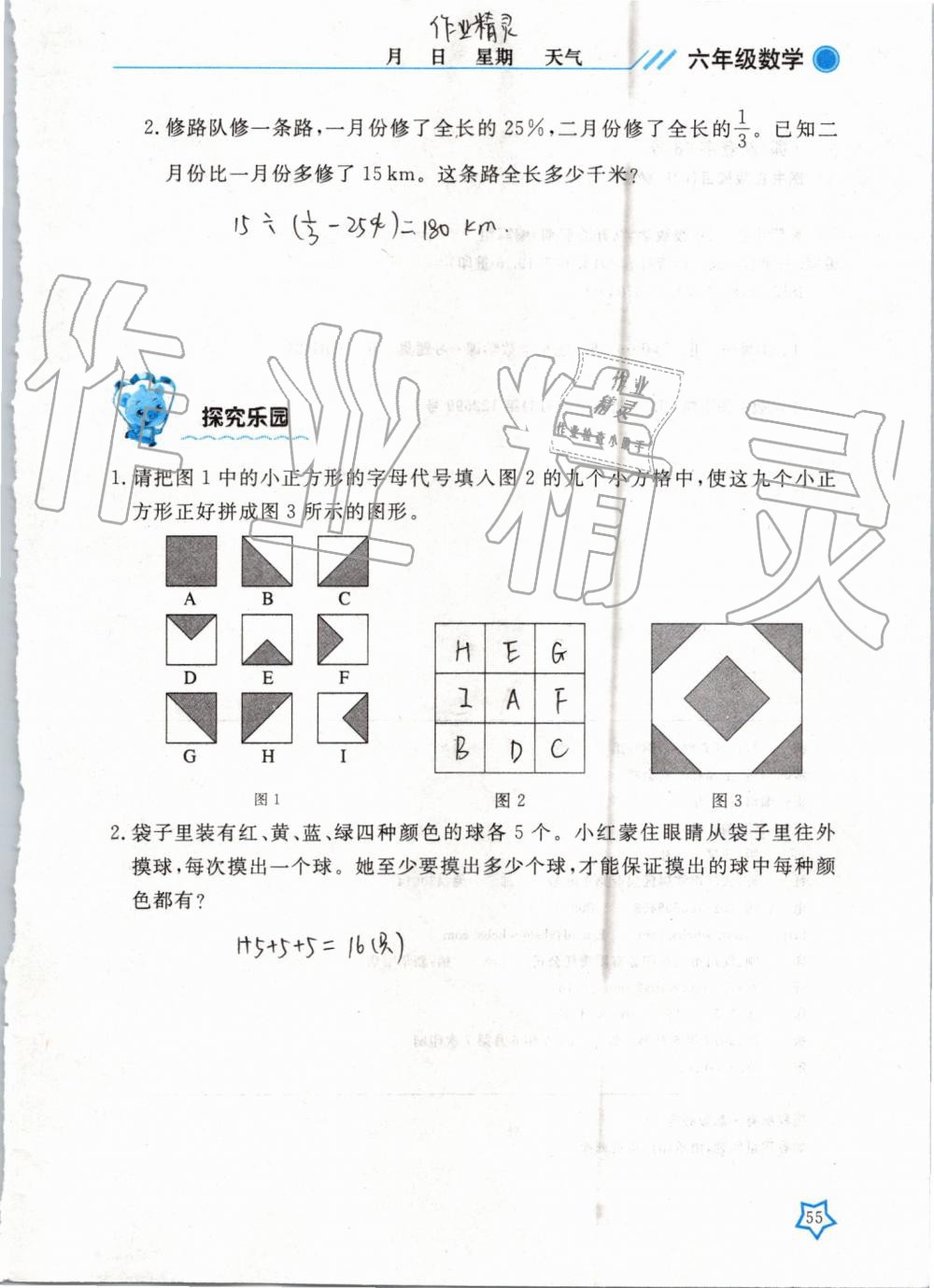 2019年开心假期暑假作业六年级数学武汉出版社 第55页