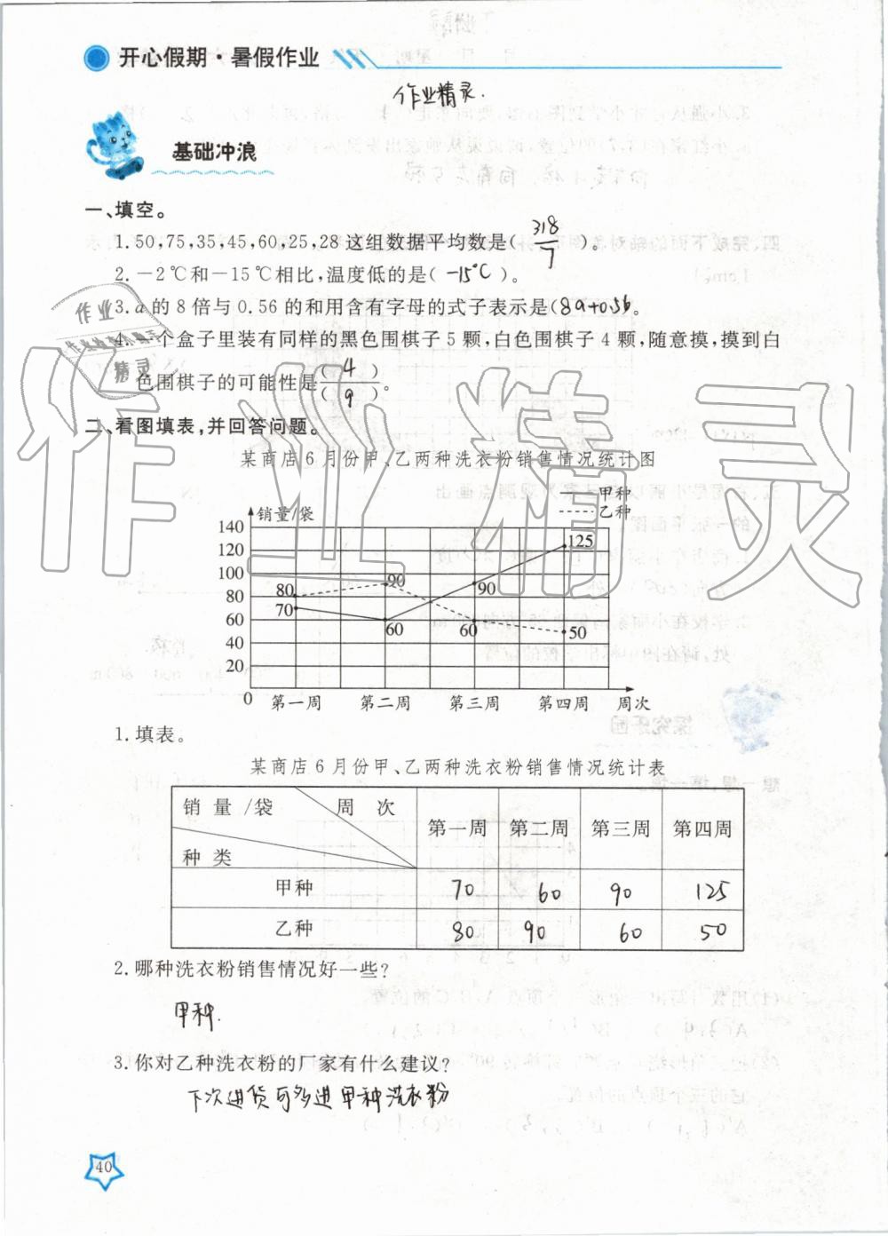 2019年开心假期暑假作业六年级数学武汉出版社 第40页