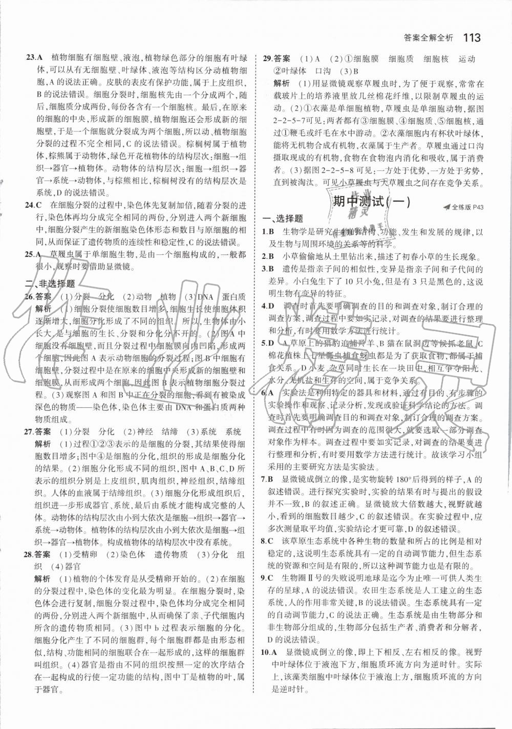 2019年5年中考3年模擬初中生物七年級(jí)上冊(cè)人教版 第19頁