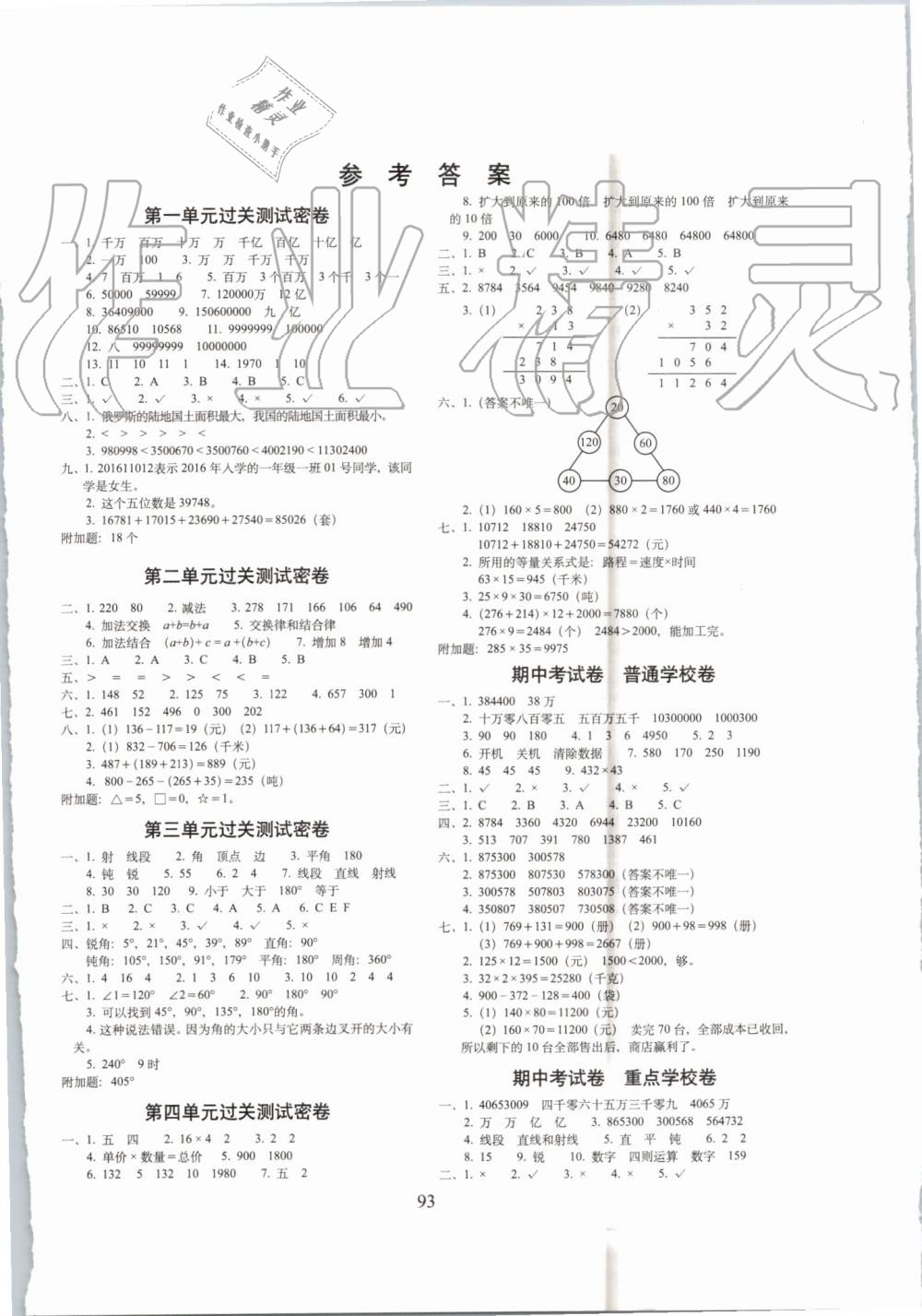 2019年期末沖刺100分完全試卷四年級(jí)數(shù)學(xué)上冊(cè)西師大版 第1頁